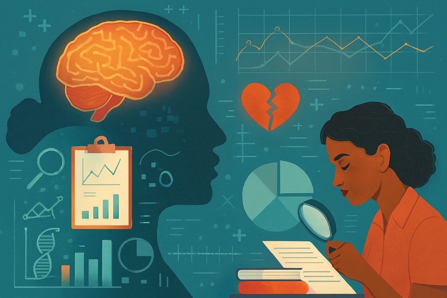 A conceptual image representing the analysis of psychological data and trauma research.
