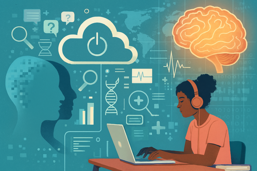 A conceptual image representing the intersection of technology, data, and mental health research.